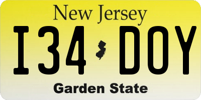 NJ license plate I34DOY