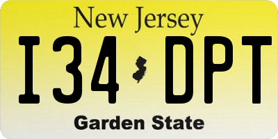 NJ license plate I34DPT