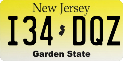 NJ license plate I34DQZ