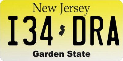 NJ license plate I34DRA