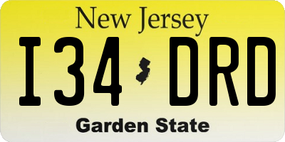 NJ license plate I34DRD