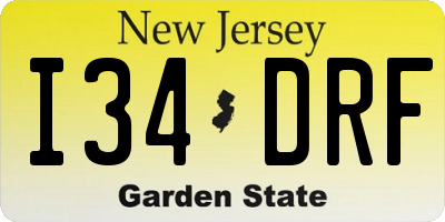 NJ license plate I34DRF