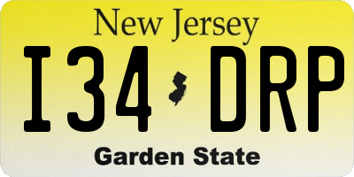 NJ license plate I34DRP