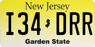 NJ license plate I34DRR