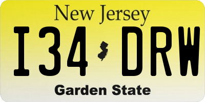 NJ license plate I34DRW