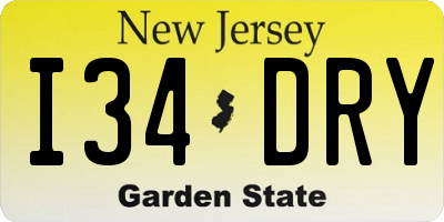 NJ license plate I34DRY
