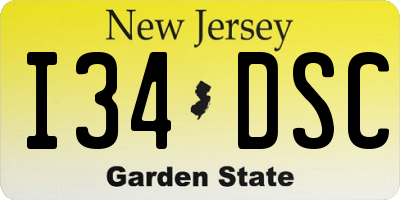NJ license plate I34DSC