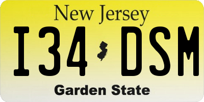 NJ license plate I34DSM