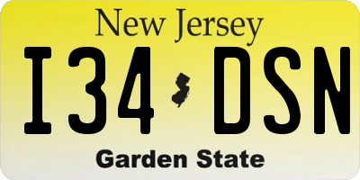NJ license plate I34DSN