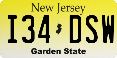 NJ license plate I34DSW