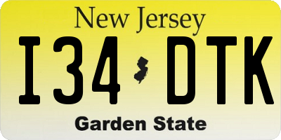 NJ license plate I34DTK