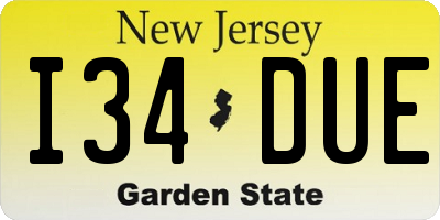 NJ license plate I34DUE