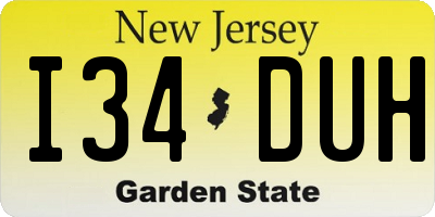 NJ license plate I34DUH