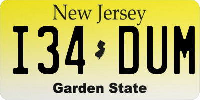 NJ license plate I34DUM