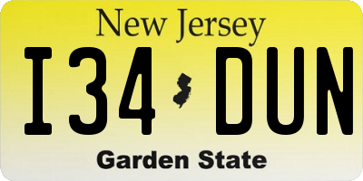 NJ license plate I34DUN