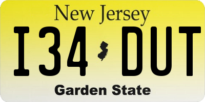 NJ license plate I34DUT