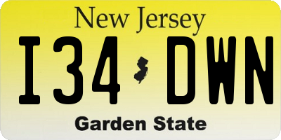 NJ license plate I34DWN