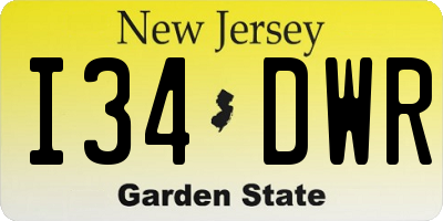 NJ license plate I34DWR