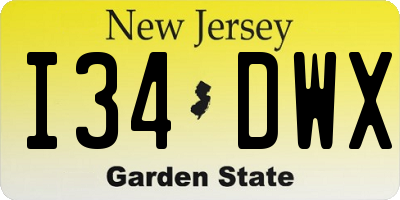 NJ license plate I34DWX