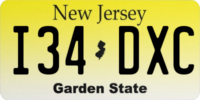 NJ license plate I34DXC