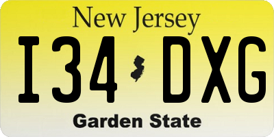 NJ license plate I34DXG