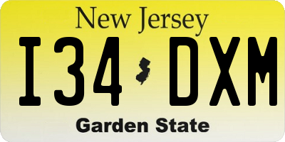 NJ license plate I34DXM