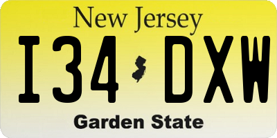 NJ license plate I34DXW