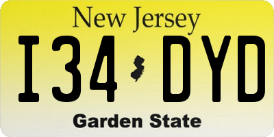 NJ license plate I34DYD