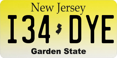 NJ license plate I34DYE