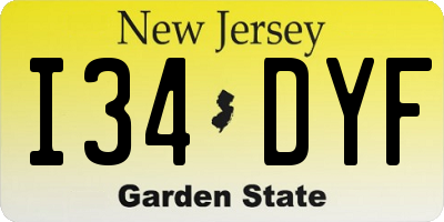 NJ license plate I34DYF