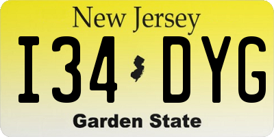 NJ license plate I34DYG