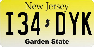 NJ license plate I34DYK