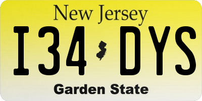 NJ license plate I34DYS