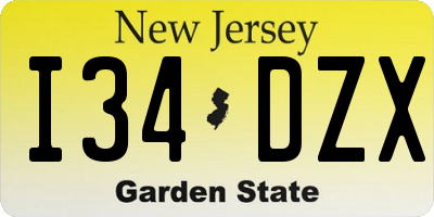 NJ license plate I34DZX