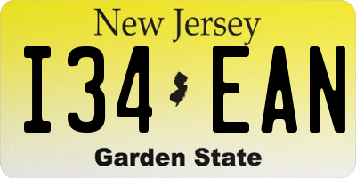 NJ license plate I34EAN