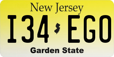 NJ license plate I34EGO