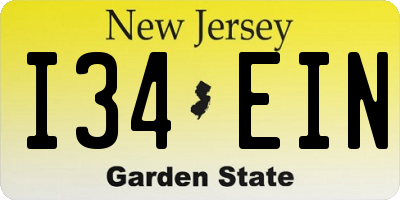 NJ license plate I34EIN
