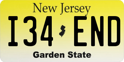 NJ license plate I34END