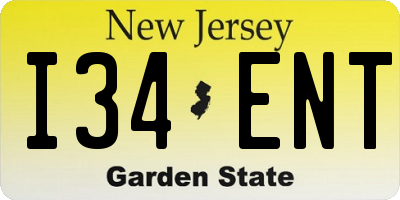 NJ license plate I34ENT