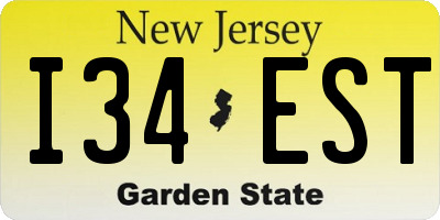 NJ license plate I34EST