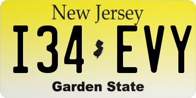 NJ license plate I34EVY