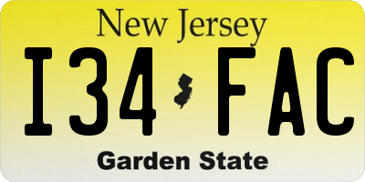 NJ license plate I34FAC