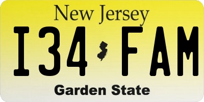 NJ license plate I34FAM