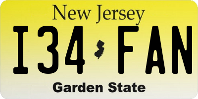 NJ license plate I34FAN