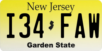 NJ license plate I34FAW