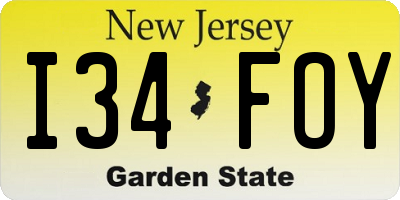 NJ license plate I34FOY