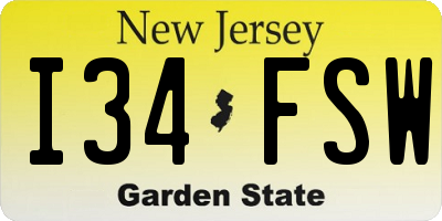 NJ license plate I34FSW