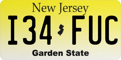 NJ license plate I34FUC