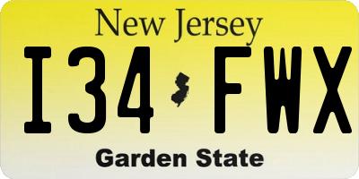 NJ license plate I34FWX
