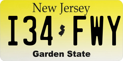 NJ license plate I34FWY